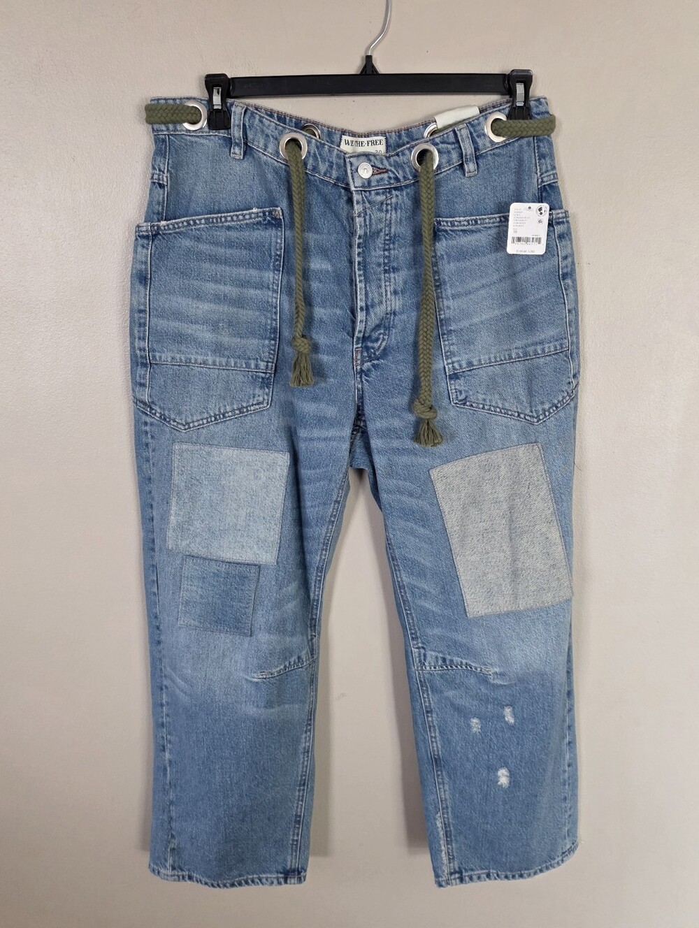 NWT We The Free Moxie Low Slung Pull On Barrel Patchwork Jeans Size 30